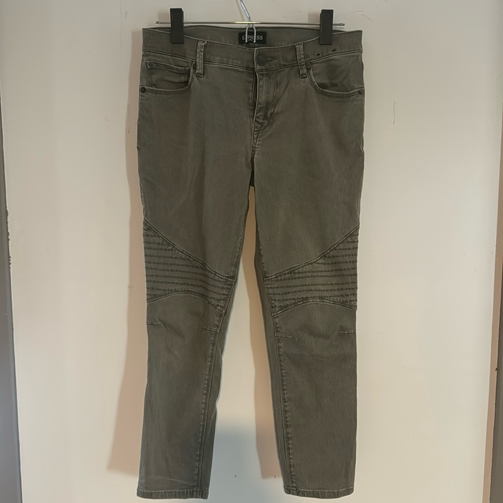 Express Army Green Moto Jean Crop Jeans